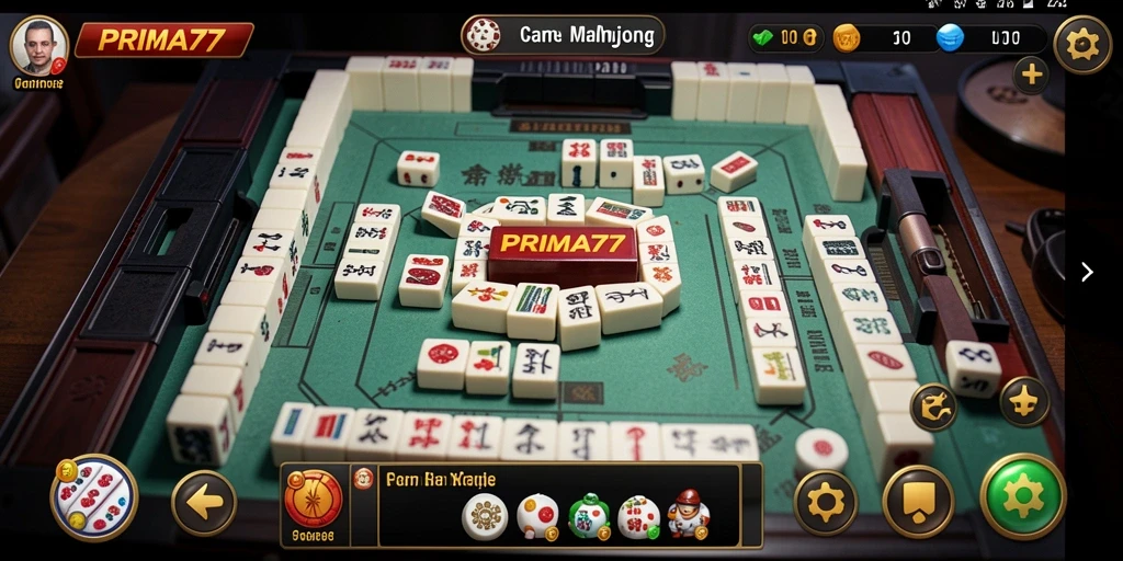 Tampilan gameplay seru dalam PRIMA77 dengan ubin Mahjong berwarna-warni.